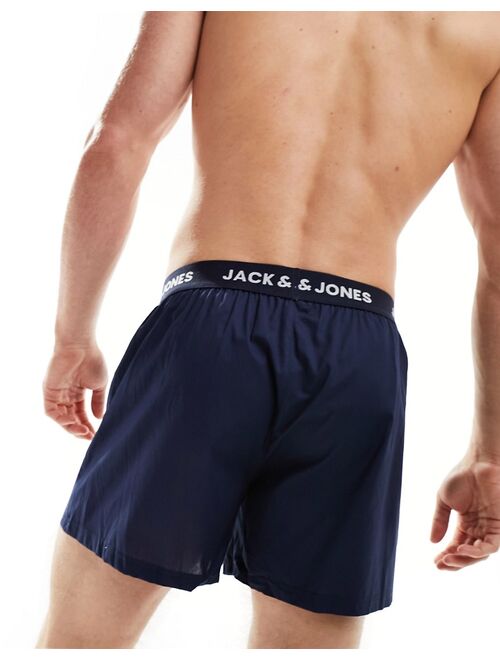 Jack & Jones 2 pack woven trunks in navy & stripe