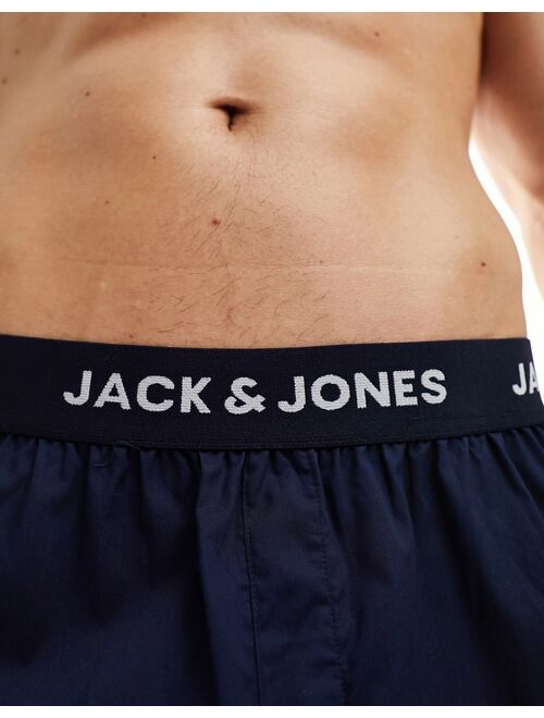 Jack & Jones 2 pack woven trunks in navy & stripe