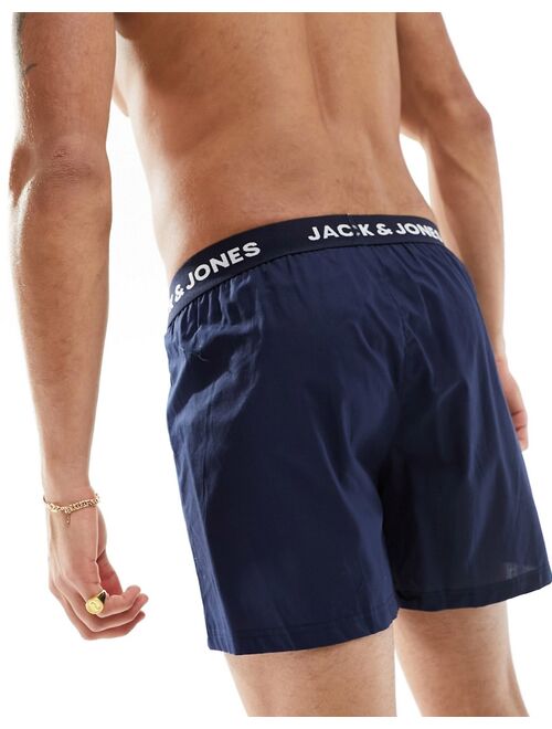 Jack & Jones 2 pack woven trunks in navy & plaid