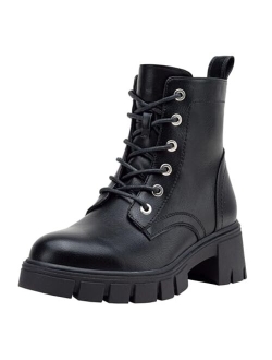 Vepose Women's 9626 Combat Ankle Boots, Lace-up Platform Chunky Heel Booties with Side Zipper