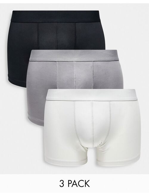 ASOS DESIGN 3-pack microfiber trunks in black and gray