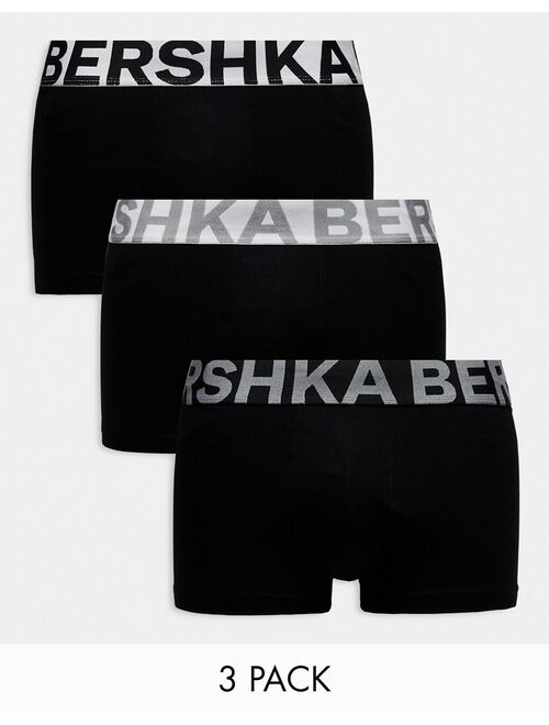 Bershka 3-pack contrast waistband boxers in black