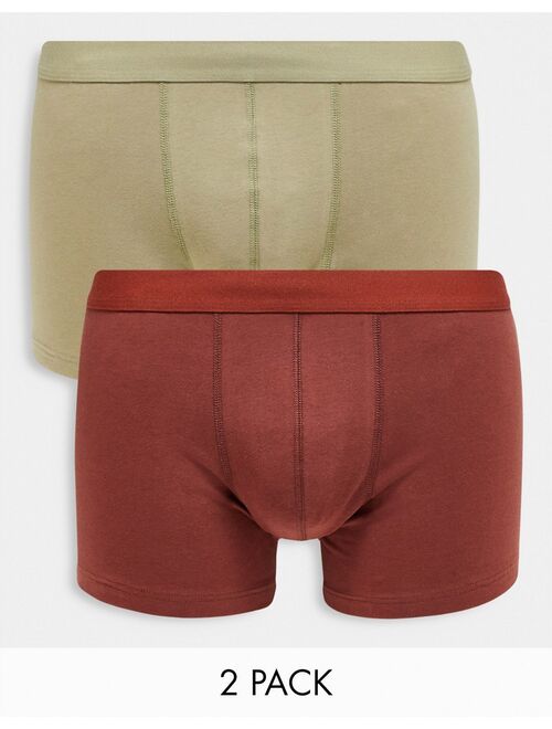 ASOS DESIGN 2-pack trunks in khaki and burgundy