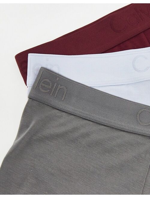Calvin Klein CK Black 3-pack low rise trunks in gray, white and burgundy