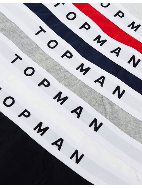 Topman 5 pack trunks in black, gray heather, navy, white and red