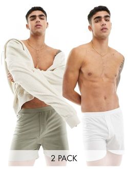 2 pack jersey boxers in khaki and white