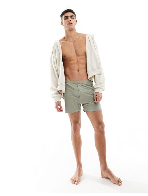 ASOS DESIGN 2 pack jersey boxers in khaki and white