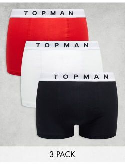 3 pack briefs in black, white and red