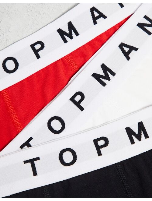 Topman 3 pack briefs in black, white and red