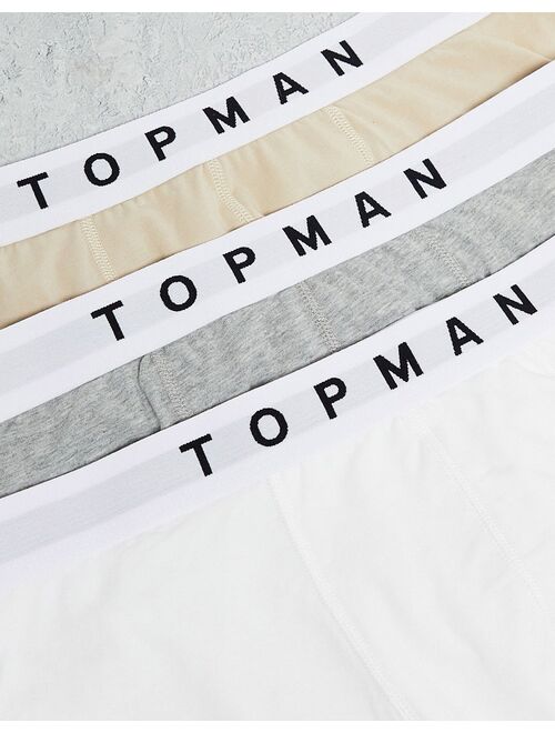Topman 3 pack trunks in gray heather, white and stone