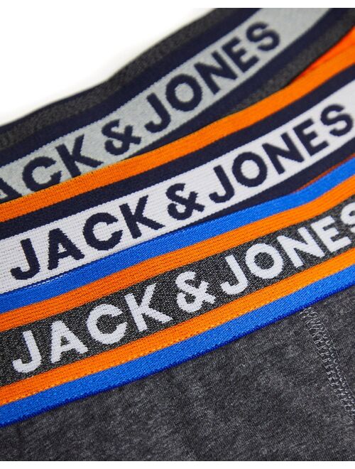 Jack & Jones 3 pack trunks in orange/navy/gray
