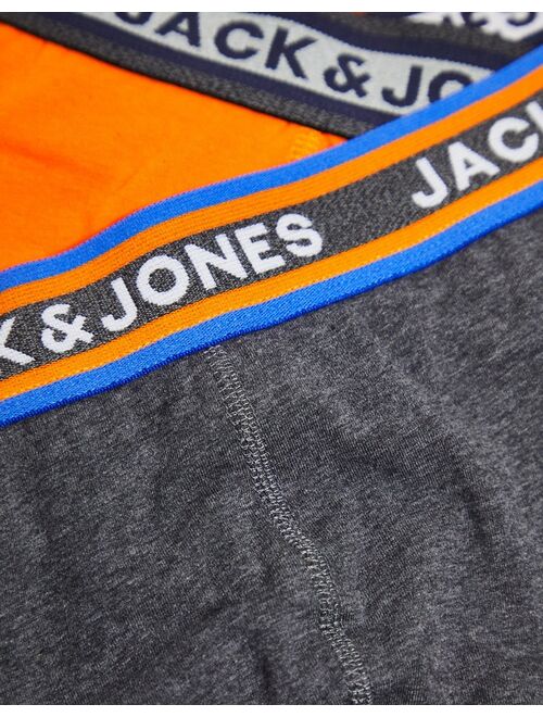 Jack & Jones 3 pack trunks in orange/navy/gray