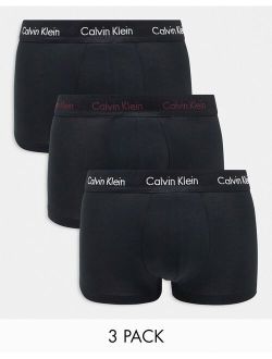 3-pack low rise trunks with contrast logo waistband in black