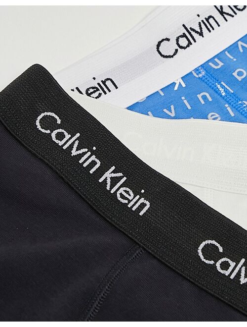 Calvin Klein 3-pack trunks in printed blue, black and gray