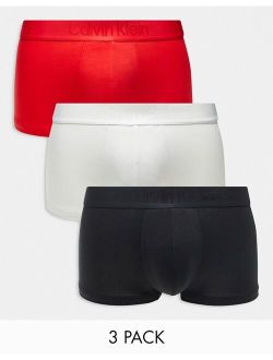 CK Black 3-pack low rise briefs in black, white and red