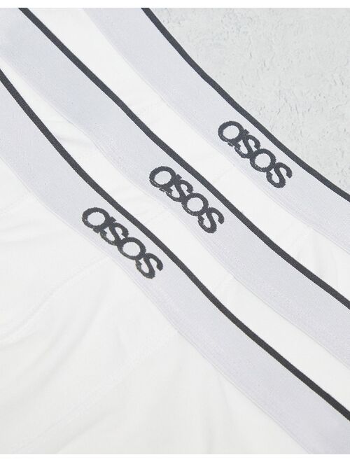 ASOS DESIGN 3 pack branded waistband trunks in white