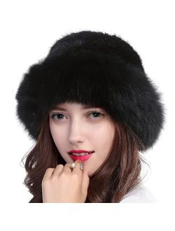 Valpeak Womens Winter Hat Knitted Mink Real Fur Hats with Fox Brim