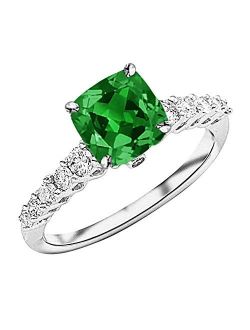 because faith is forever 0.95 Carat t.w 14K White Gold Classic Prong Set Side Stone Diamond Engagement Ring w/a 0.5 Carat Cushion Cut Green Emerald Heirloom Quality