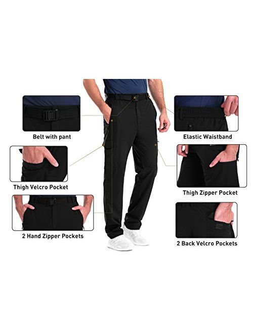 clothin Men's Elastic-Waist Travel Pant Stretchy Lightweight Pant Multi-Pockets Quick Dry Breathable
