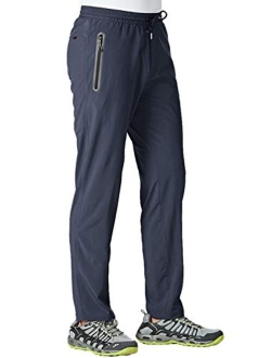 TBMPOY Men's Lightweight Hiking Travel Pants Breathable Athletic Fishing Active Joggers Zipper Pockets