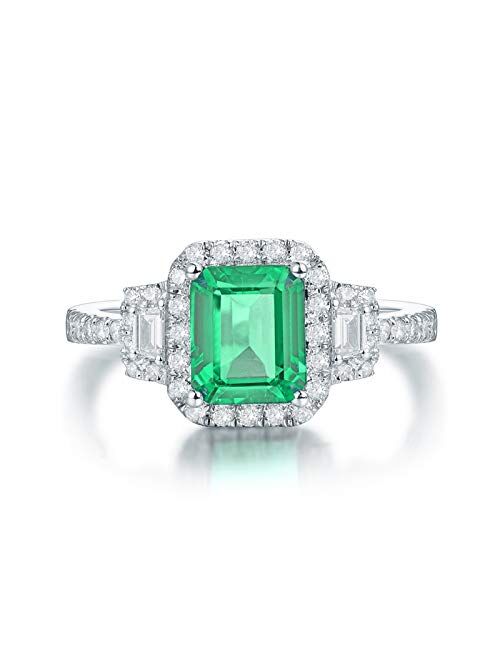 Lanmi Beautiful Natural Green Emerald Ring Solid 14K White Yellow Gold Engagement Wedding Diamonds Rings for Women Promotion