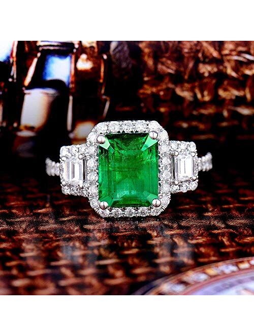 Lanmi Beautiful Natural Green Emerald Ring Solid 14K White Yellow Gold Engagement Wedding Diamonds Rings for Women Promotion