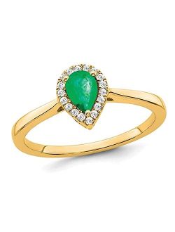 Gem And Harmony 1/2 Carat (ctw) Emerald Teardrop Ring in 14K Yellow Gold with Diamonds