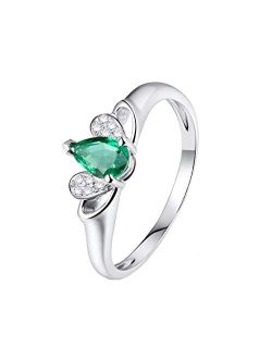 Ayoiow 18K Gold Band Dainty with Created Emerald 0.5ct Heart and Teardrop Shape Engagement Bands for Women