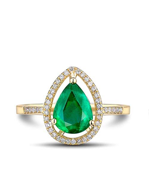 Ayoiow 18K Gold Ring Women with Created Emerald 1.5ct Hollow Teardrop Promise Rings for Gifts