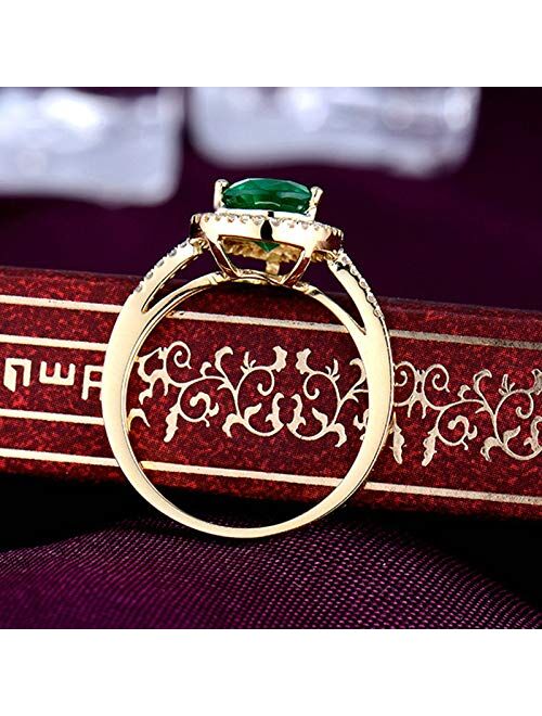 Ayoiow 18K Gold Ring Women with Created Emerald 1.5ct Hollow Teardrop Promise Rings for Gifts