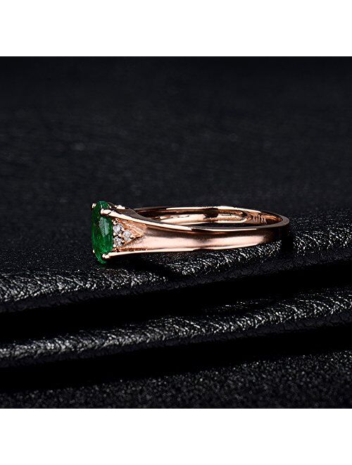 Lanmi Solid 14K Rose Gold Natural Green Emerald Diamonds Engagement Ring Wedding Rings for Ladies Women Promotion