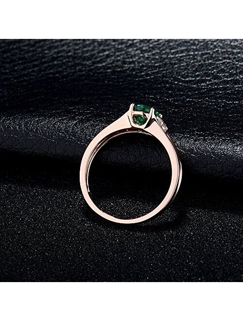 Lanmi Solid 14K Rose Gold Natural Green Emerald Diamonds Engagement Ring Wedding Rings for Ladies Women Promotion