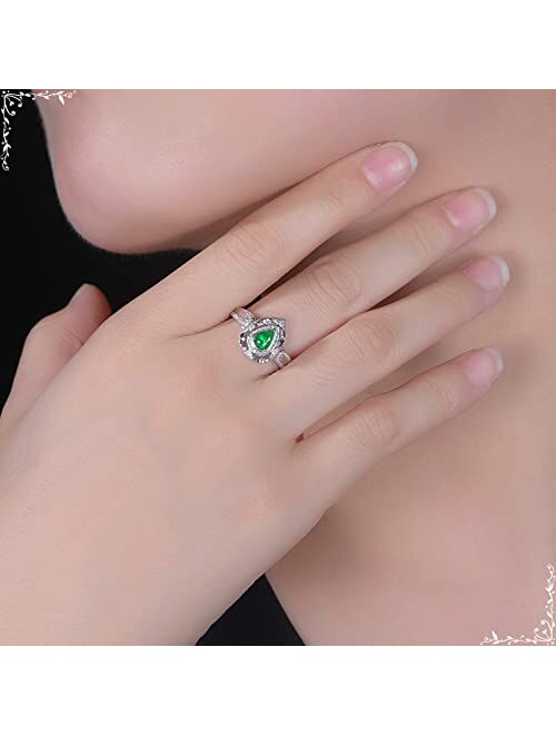 Dsnyu White Gold 750 18K Couple Rings Band, Silver Rings Women, Hollow Teardrop 0.6ct Emerald Ring Trendy for Wedding Size 4-11