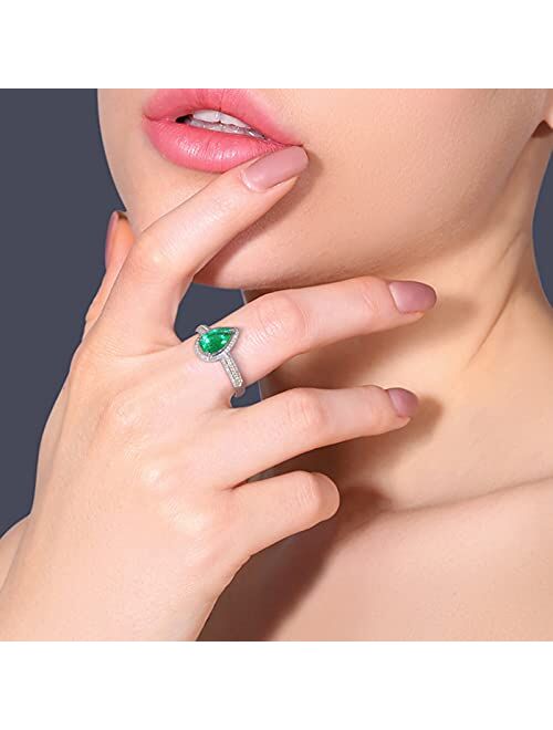 Ayoiow 18K Gold Ring Cleaner with Created Emerald 1ct Teardrop Wedding Bands for Lover