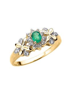 Birthstone Engagement Rings Unknown Solid 14k Yellow Gold Diamond with Emerald Engagement Ring