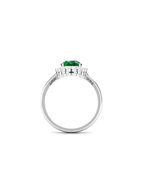 Rosec Jewels Created Emerald Teardrop Halo Ring for Women (7X10 MM Pear, Statement Engagement Jewelry for Her, AAAA Quality)