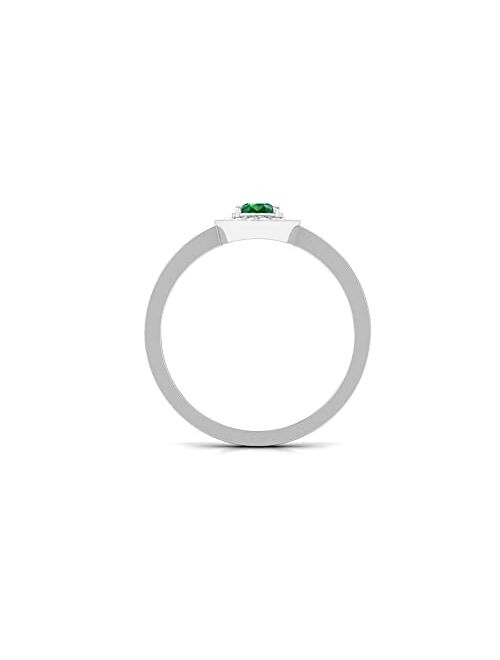 Rosec Jewels Certified Emerald Teardrop Engagement Ring for Women with Diamond Halo | AAA Quality