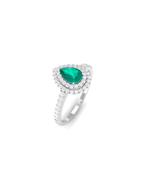 Rosec Jewels Teardrop Emerald Double Halo Ring, AAA Quality, Wedding Engagement Ring for Her