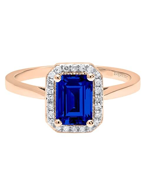 Dazzlingrock Collection 7X5 MM Emerald Cut Lab Created Gemstone & 0.10 ct Natural Round Diamond Engagement Ring |Avaialble in 10K/14K/18K Gold
