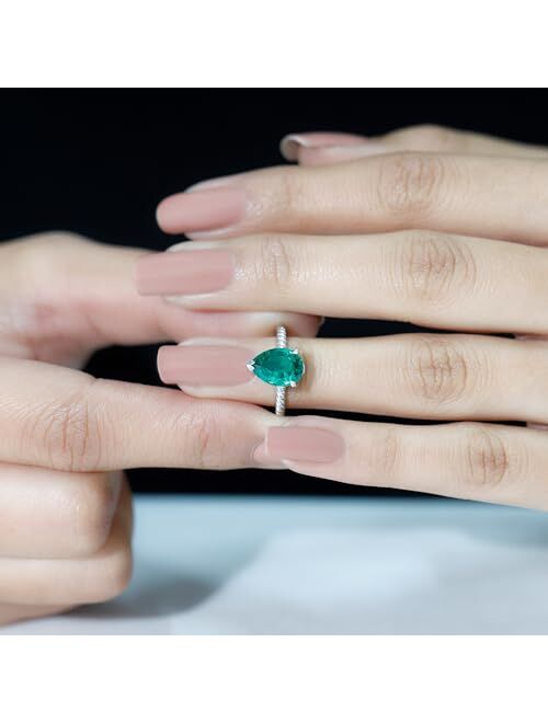 Rosec Jewels Created Emerald Teardrop Solitaire Ring | Twisted Rope Birthday Jewelry Gift for Girlfriend | AAAA Quality