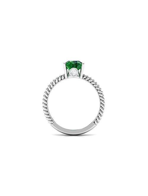 Rosec Jewels Created Emerald Teardrop Solitaire Ring | Twisted Rope Birthday Jewelry Gift for Girlfriend | AAAA Quality