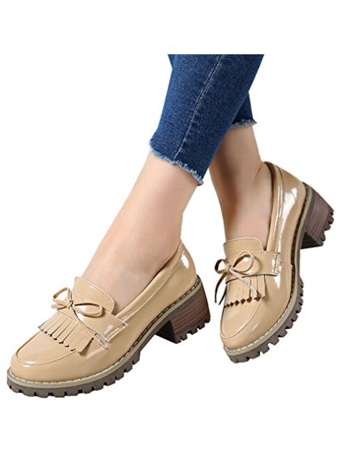 DADAWEN Womens Loafers, Tassel Slip On Platform Chunky Penny Heeled Loafers for Women Dressy and Work, Womens Business Casual Shoes