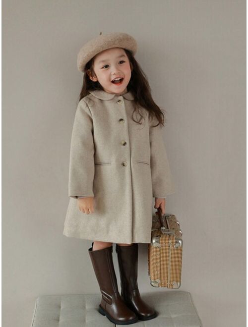 Shein Young Girl Button Front Overcoat