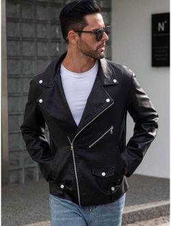 Manfinity LEGND Men Zip Up PU Leather Moto Jacket