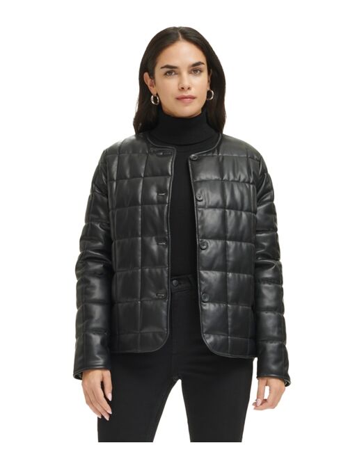 CALVIN KLEIN Women's Faux Leather Quilted Jacket