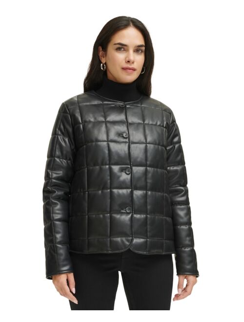 CALVIN KLEIN Women's Faux Leather Quilted Jacket