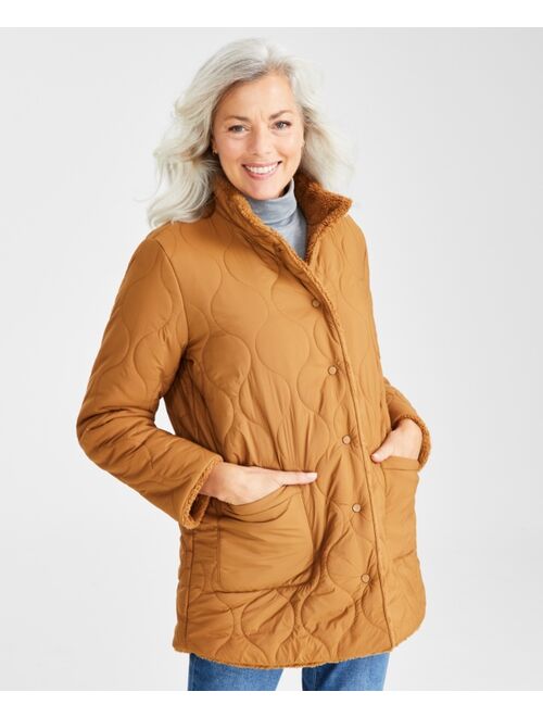 STYLE & CO Petite Reversible Quilted & Sherpa Jacket, Created for Macy's