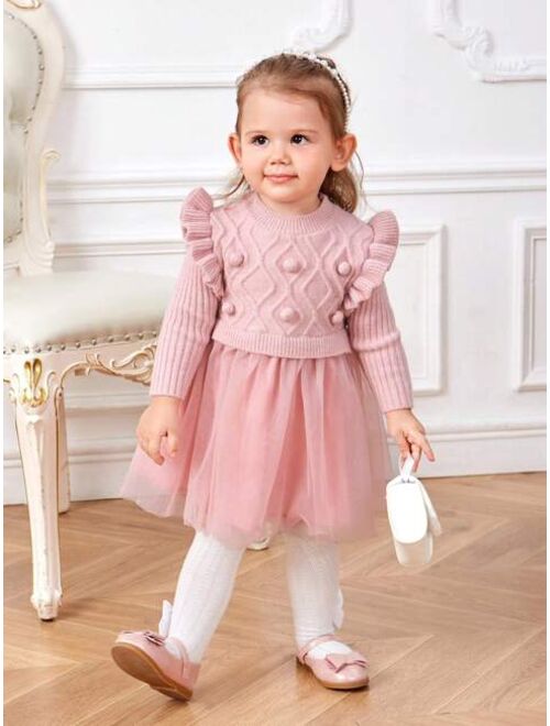 SHEIN Baby Girl Ruffle Trim Mesh Hem Dress