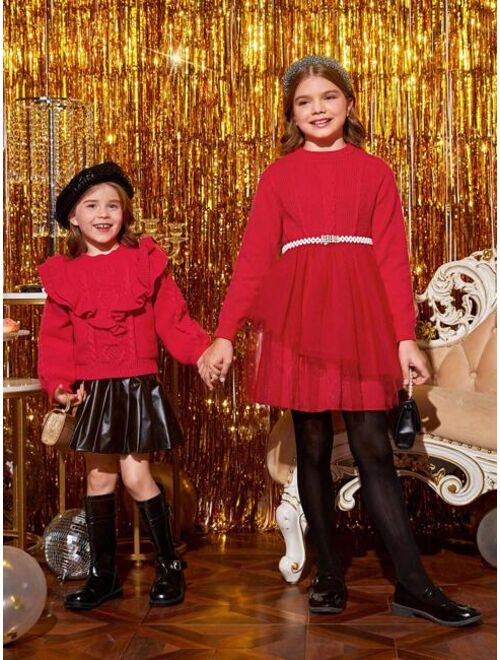 SHEIN Tween Girl Mesh Hem Sweater Dress