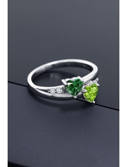 Gem Stone King 925 Sterling Silver Heart Shape Green Nano Emerald and Green Peridot Ring For Women (1.08 Cttw, Gemstone Birthstone, Available In Size 5, 6, 7, 8, 9)